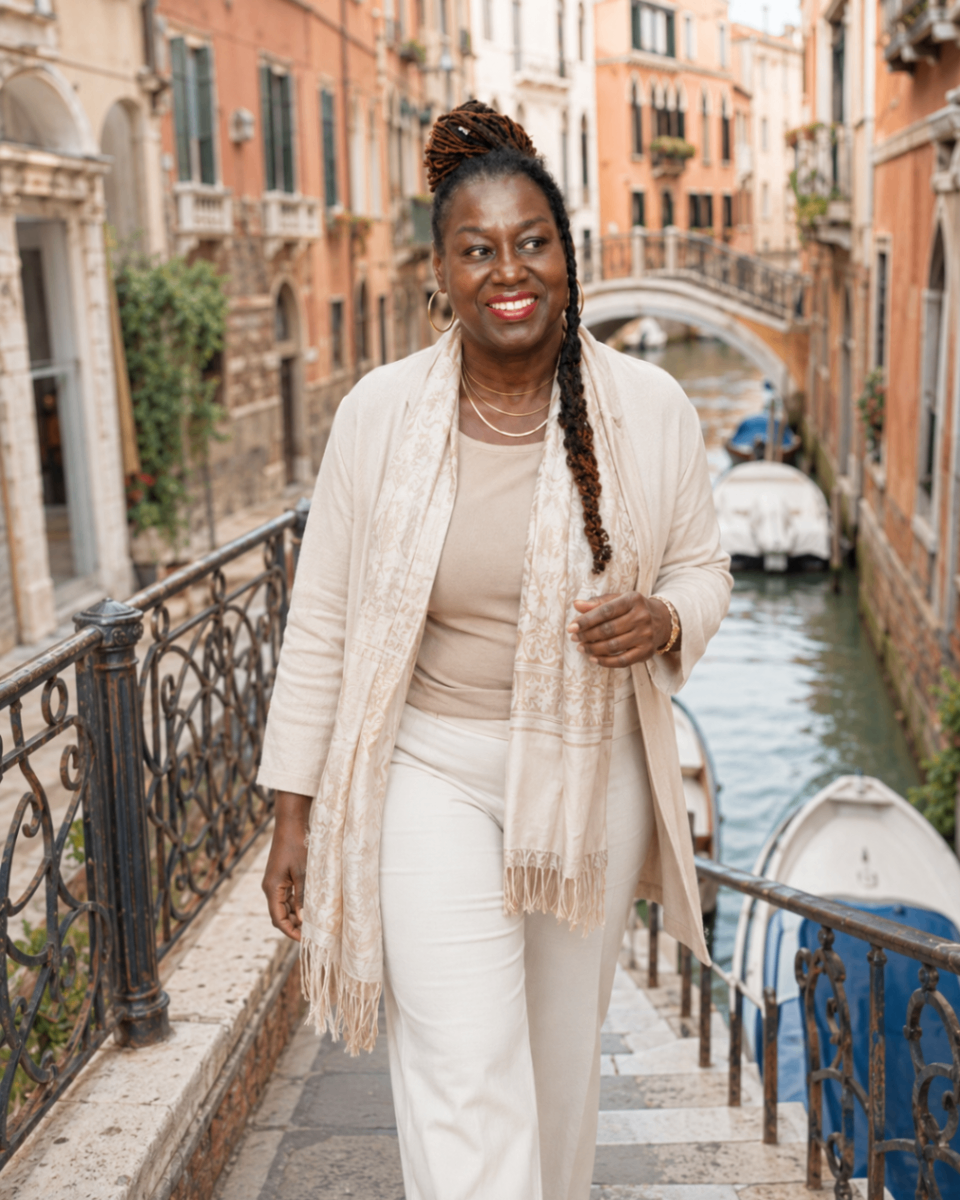 Hilary Rose walking through Venice
