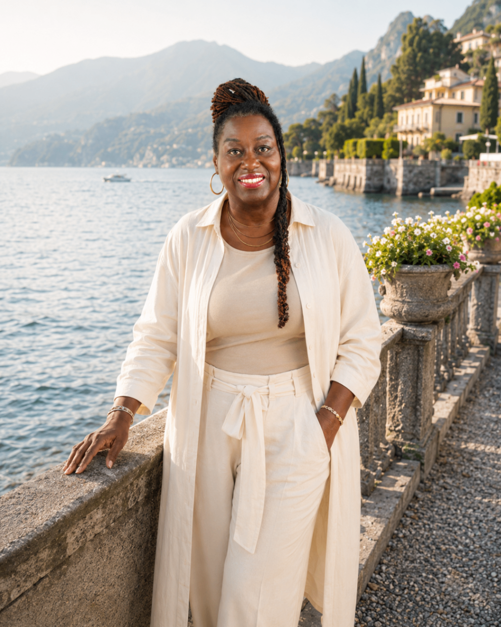 Hilary Rose by the shore of Lake Como